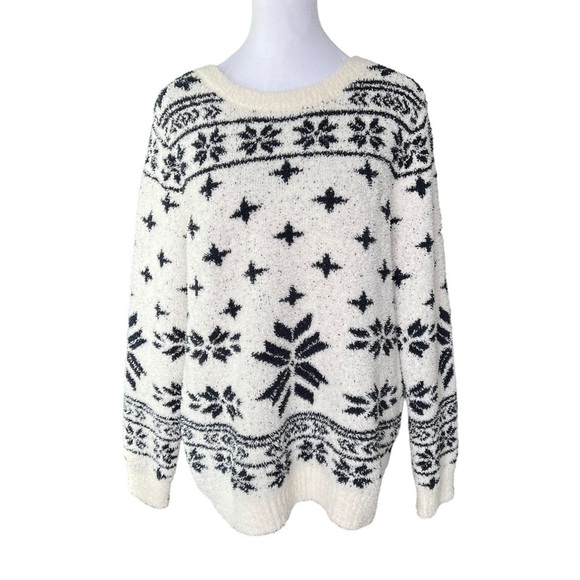 Barefoot Dreams - NWT Cozychic Seaside Crew Neck Sweater Cream Fair Isle Sz M - Picture 2 of 7